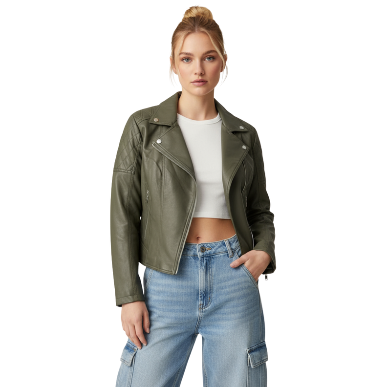 Chaqueta Ecocuero Aviadora Mujer Atenea Verde S