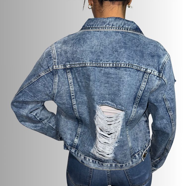 Chaqueta Mezclilla Destroyed Mujer Azul Oscuro-2