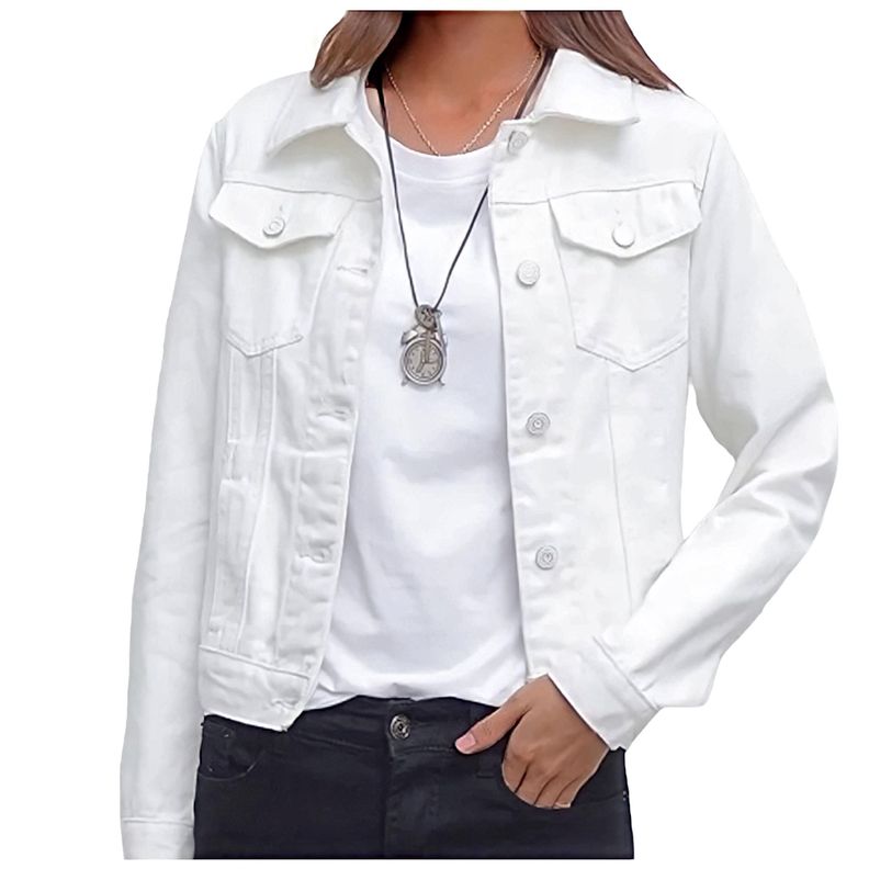 Chaqueta Mezclilla Clasic Woman Mujer Blanca-1