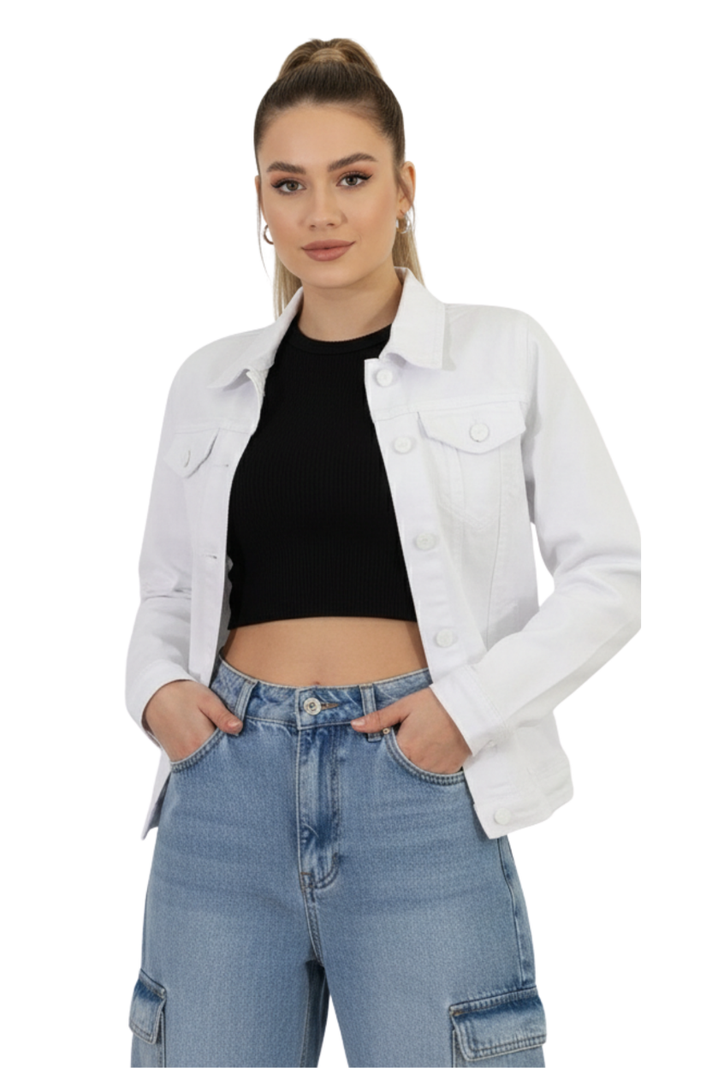 Chaqueta Mezclilla Clasic Woman Mujer Blanca Blanco S
