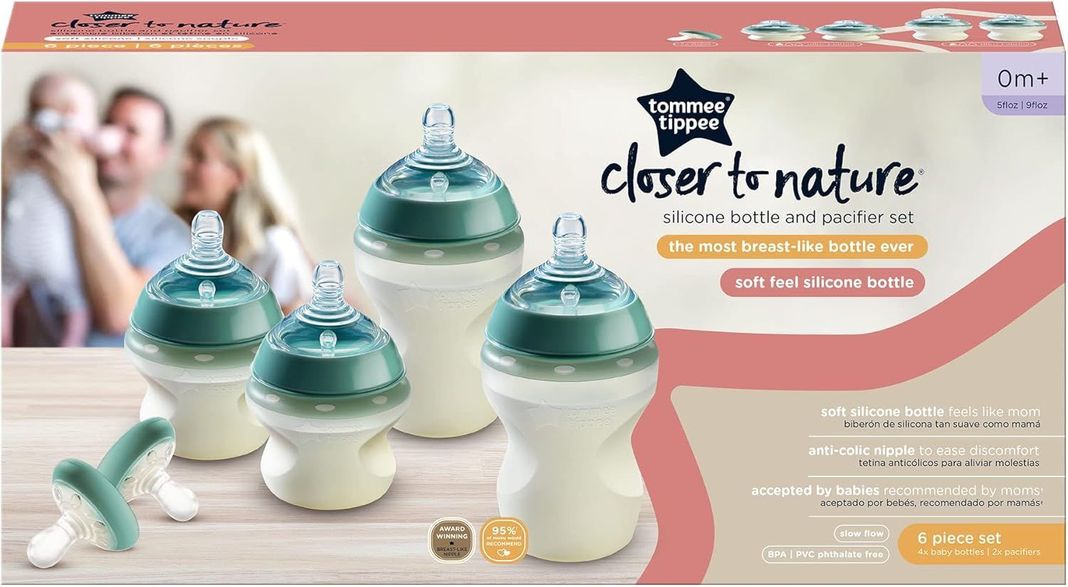 Tommee Tippee - Juego de biberones y chupetes de silicona para bebé -4