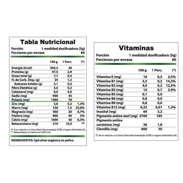 Spirulina orgánica en polvo 300 grs. 60 servicios-1