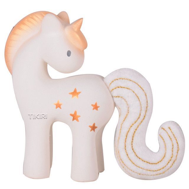 Mordedor sonajero unicornio dorado 13 cm caja-0