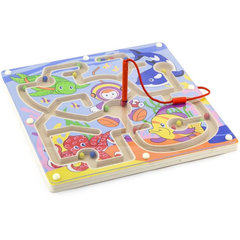 Juego Laberinto Magnético De Madera. Temática: Oceano.-0