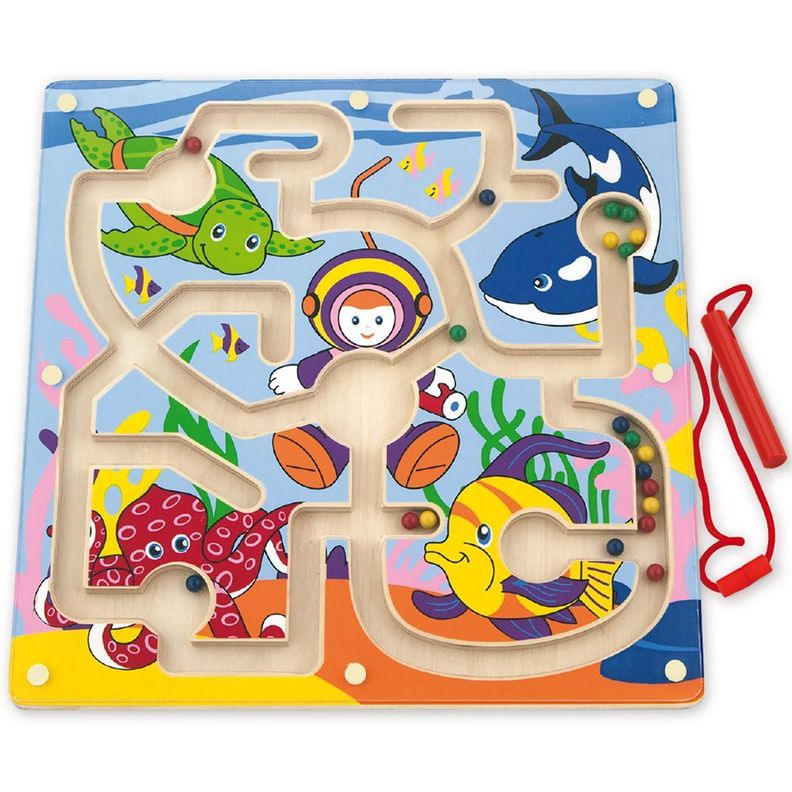 Juego Laberinto Magnético De Madera. Temática: Oceano.-3