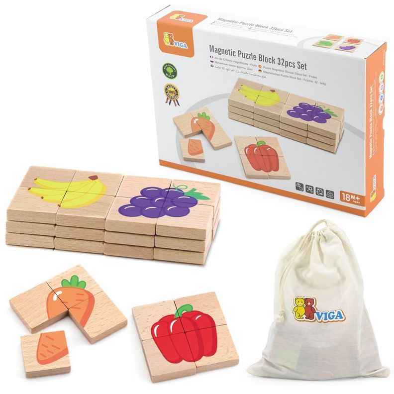 Juguete Madera Puzzles Magneticos Block Frutas 32 Pz-2