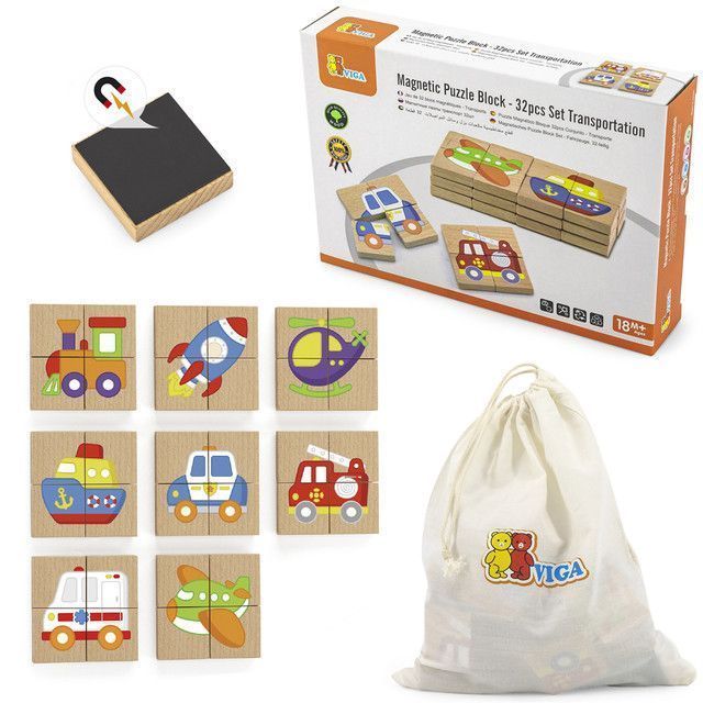 Juguete Madera Puzzles Magneticos Block Transporte 32 Pz-3