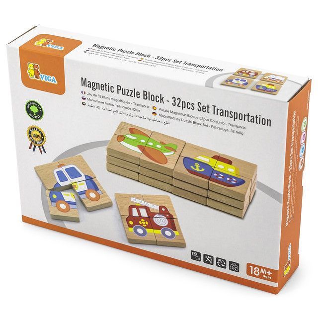 Juguete Madera Puzzles Magneticos Block Transporte 32 Pz-0