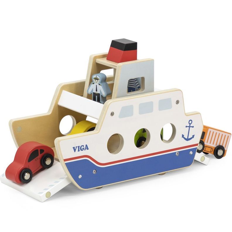 Barco/ferry De Madera Con Accesorios.-0