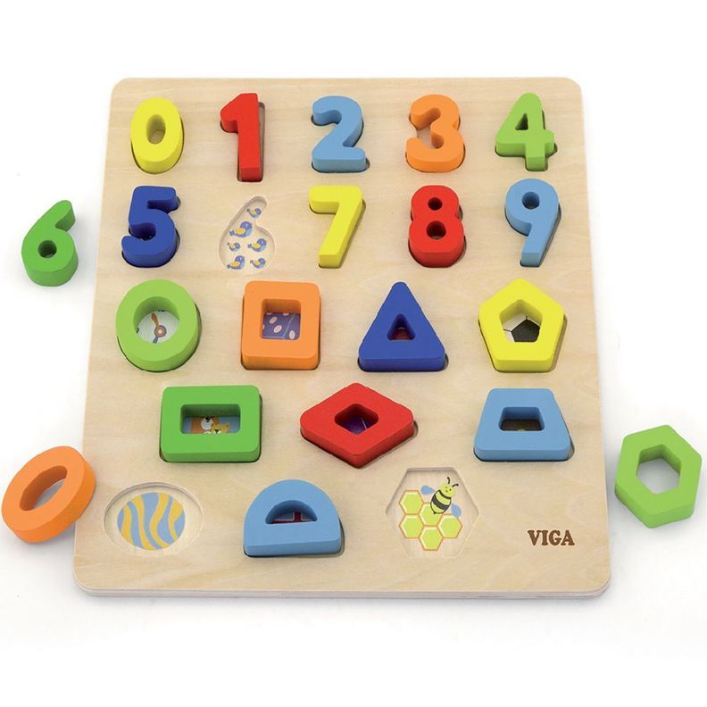 Juguete Madera Puzzle Encaje Numeros y Formas 20 Pz-0