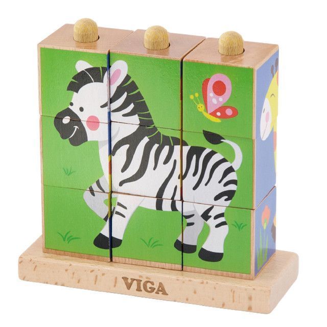 Juguete Madera Puzzle Cubos Soporte Animales-2