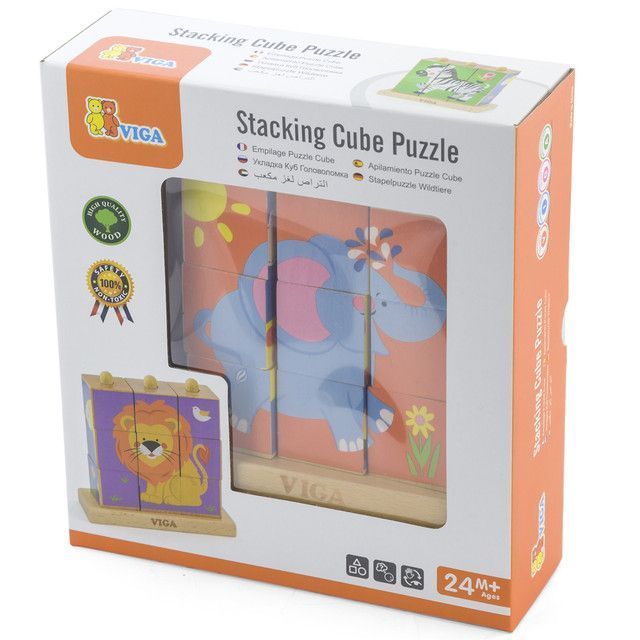 Juguete Madera Puzzle Cubos Soporte Animales-0