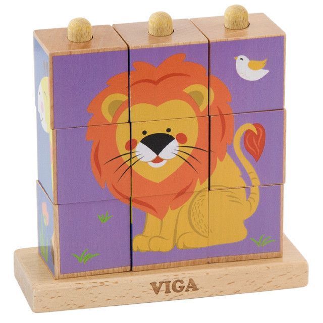 Juguete Madera Puzzle Cubos Soporte Animales-3