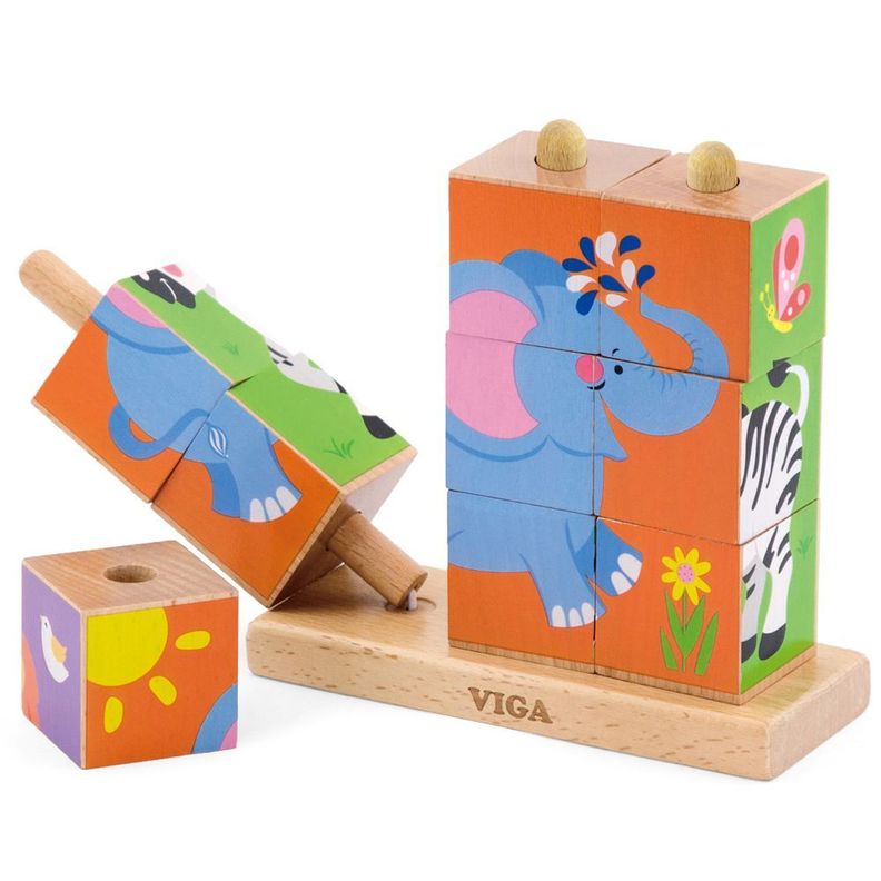 Juguete Madera Puzzle Cubos Soporte Animales-4