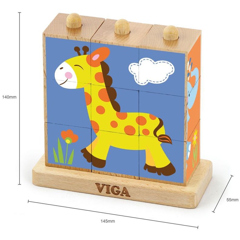Juguete Madera Puzzle Cubos Soporte Animales-5