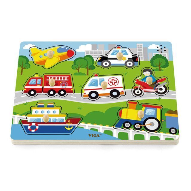 Juguete Madera Puzzle Sonido 7 pz Transporte-0
