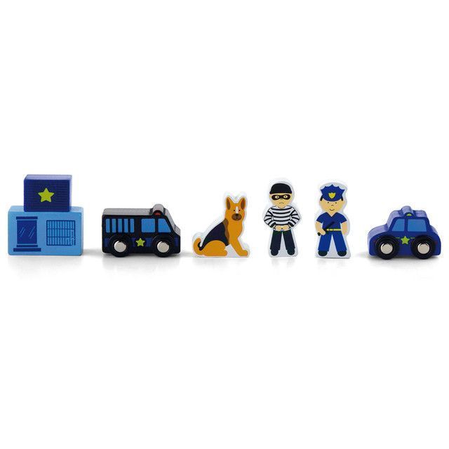Juguete Madera Tren Accesorios Figuras Policia-1