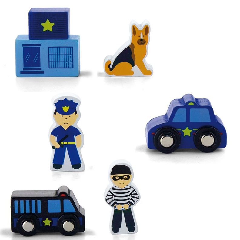 Juguete Madera Tren Accesorios Figuras Policia-0