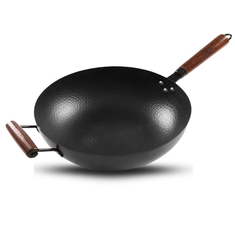 Sartén Premium Wok de Hierro Forjado 32 cm con Mango de Madera-0