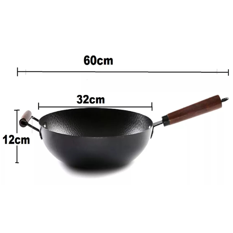 Sartén Premium Wok de Hierro Forjado 32 cm con Mango de Madera-4