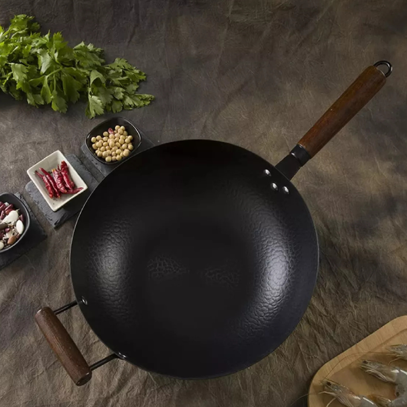 Sartén Premium Wok de Hierro Forjado 32 cm con Mango de Madera-7