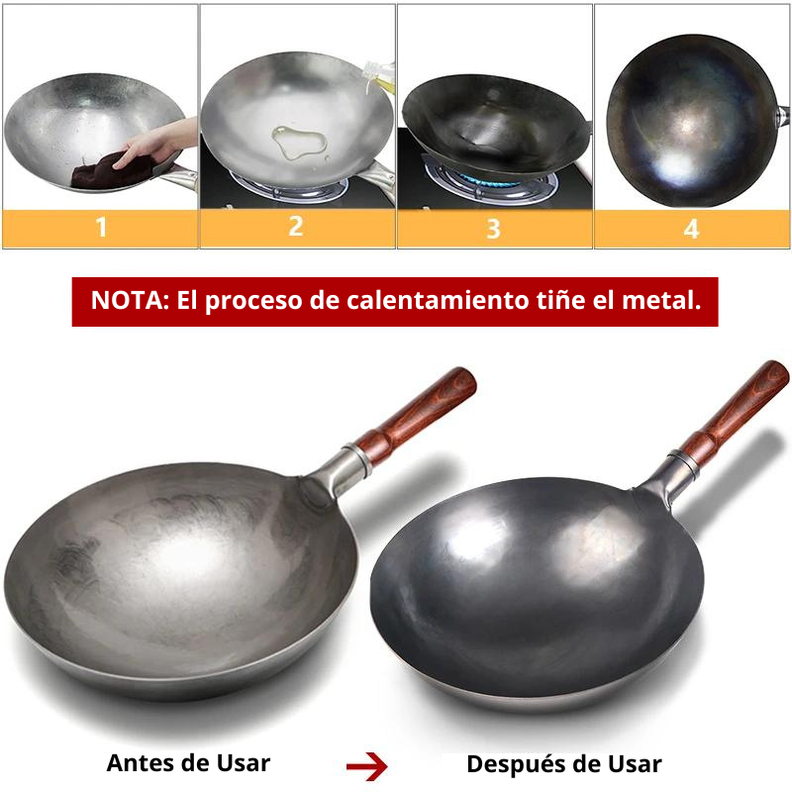 Wok tradicional chino de 38cm acero al carbono.-2