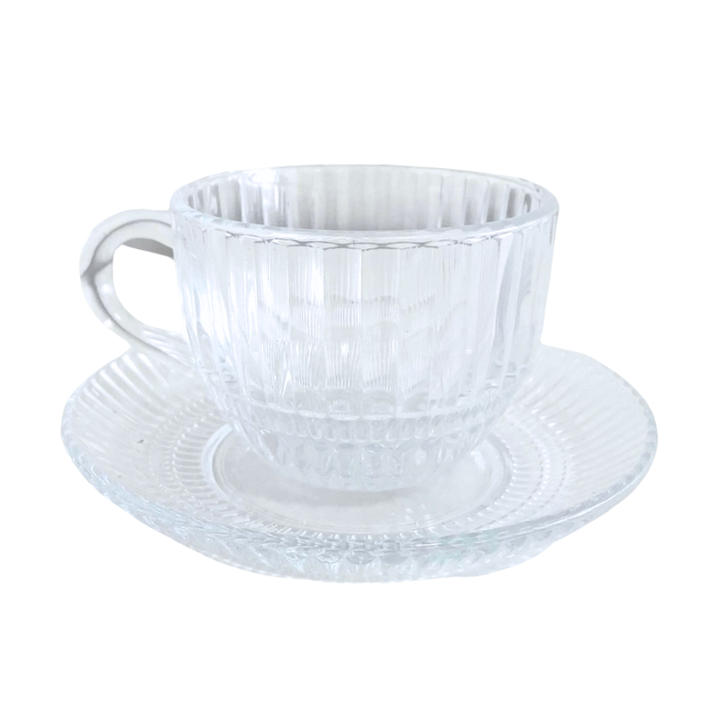 Set de 6 Tazas de Vidrio 240ml con Platillos - Deli Glass-0