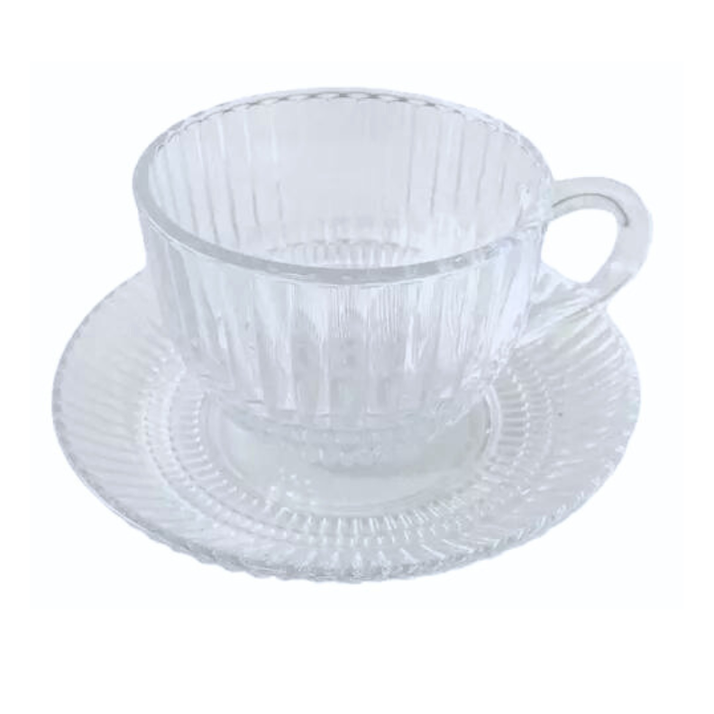 Set de 6 Tazas de Vidrio 240ml con Platillos - Deli Glass-1