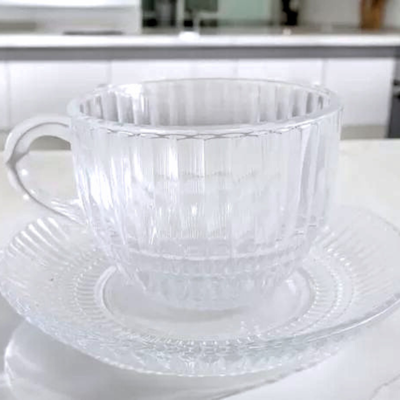 Set de 6 Tazas de Vidrio 240ml con Platillos - Deli Glass-2