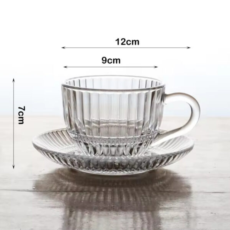 Set de 6 Tazas de Vidrio 240ml con Platillos - Deli Glass-3