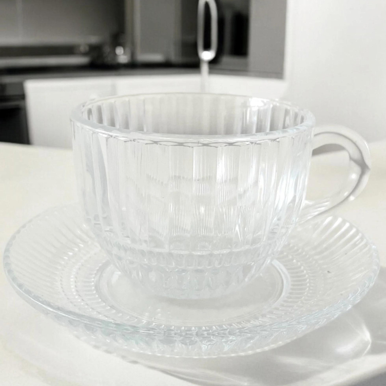 Set de 6 Tazas de Vidrio 240ml con Platillos - Deli Glass-4