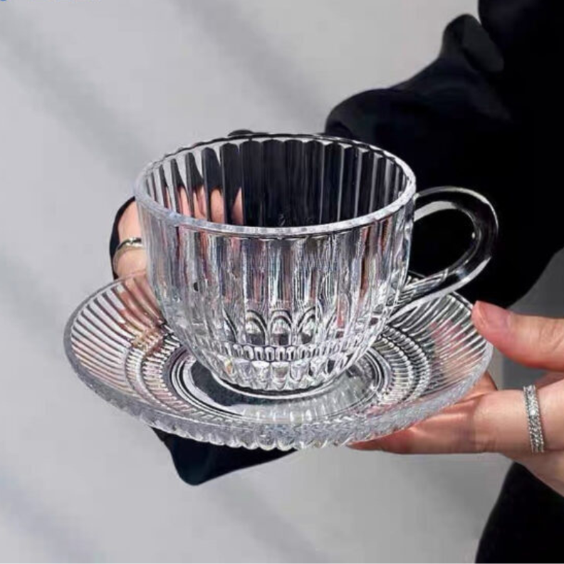 Set de 6 Tazas de Vidrio 240ml con Platillos - Deli Glass-7