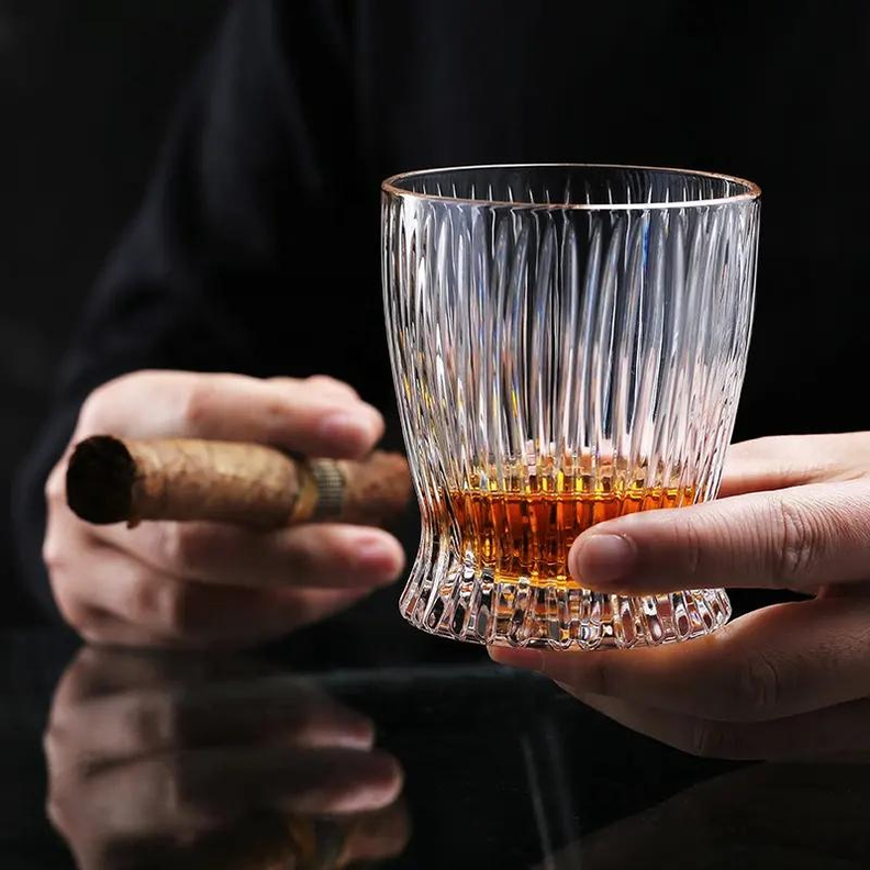 Set 6 Vasos de cristal 290ml diseño de rayas elegante-3