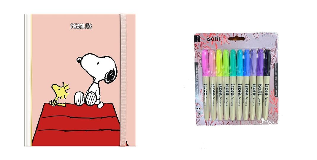 Libreta Lujo Cuaderno SNOOPY FULL LIBRO + Marcadores Pastel-0