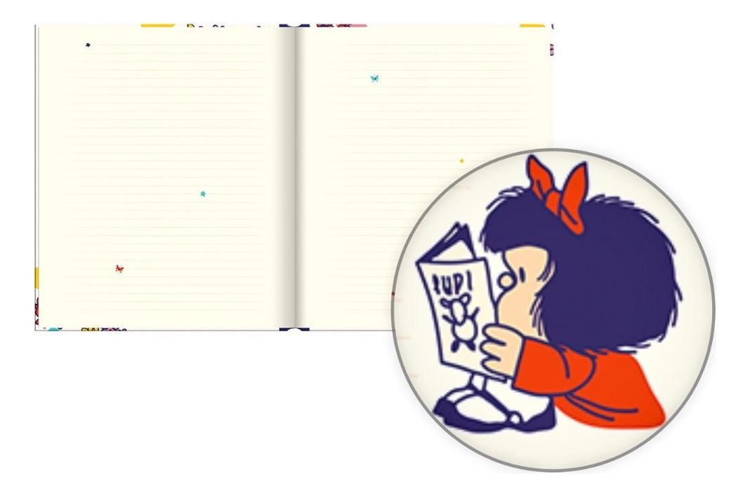Libreta Lujo Cuaderno MAFALDA Super Azul + Lapices Gel(5)-3