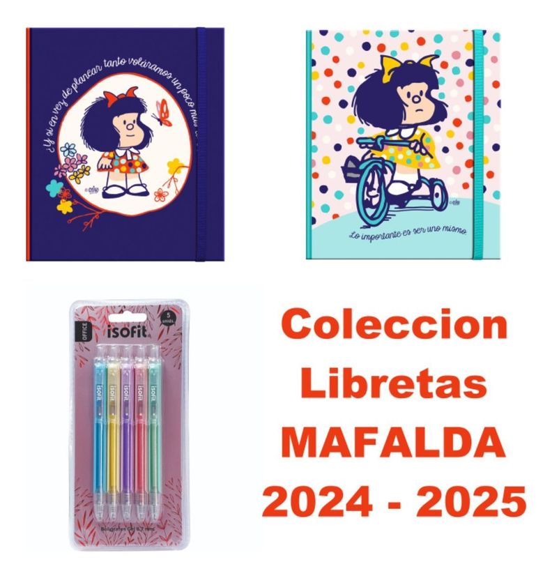 Libreta Lujo Cuaderno MAFALDA Super Azul + Lapices Gel(5)-7