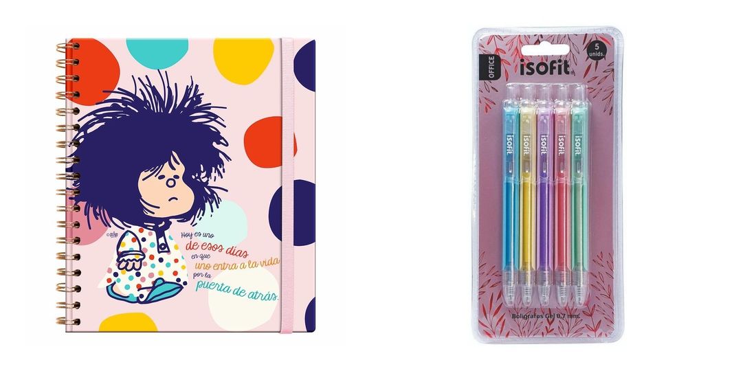Libreta Lujo Cuaderno MAFALDA MUCHOS PUNTOS + Lapices Gel-0