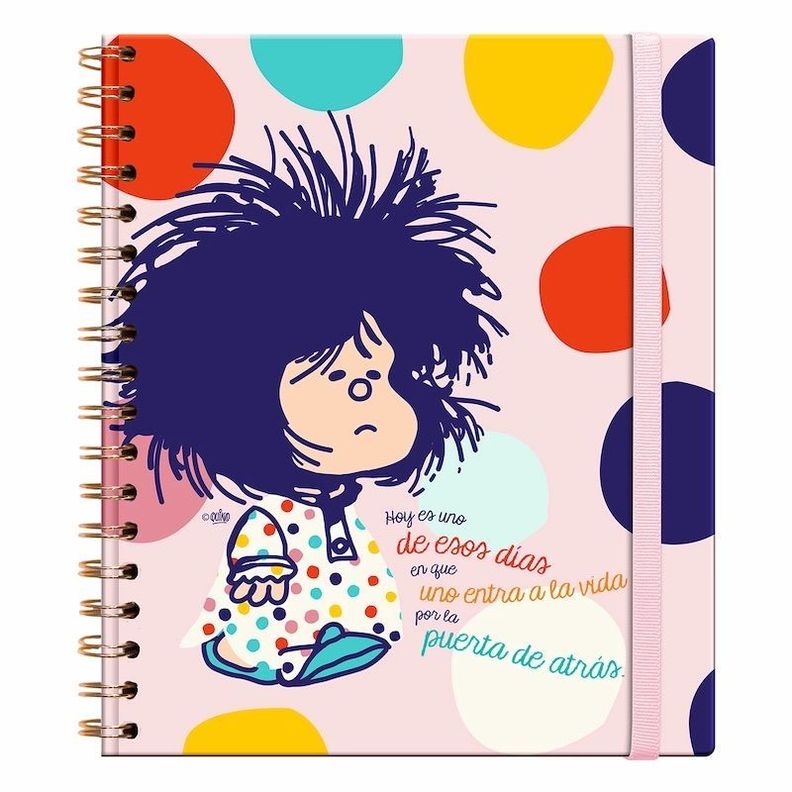 Libreta Lujo Cuaderno MAFALDA MUCHOS PUNTOS + Lapices Gel-1