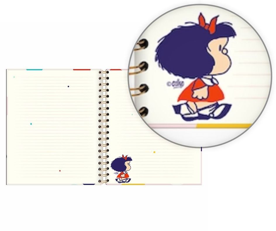 Libreta Lujo Cuaderno MAFALDA MUCHOS PUNTOS + Lapices Gel-3