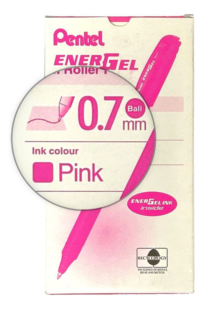 Roller Energel Lapiz Gel Pentel Makkuro 0,7mm Rosado - 12un-1