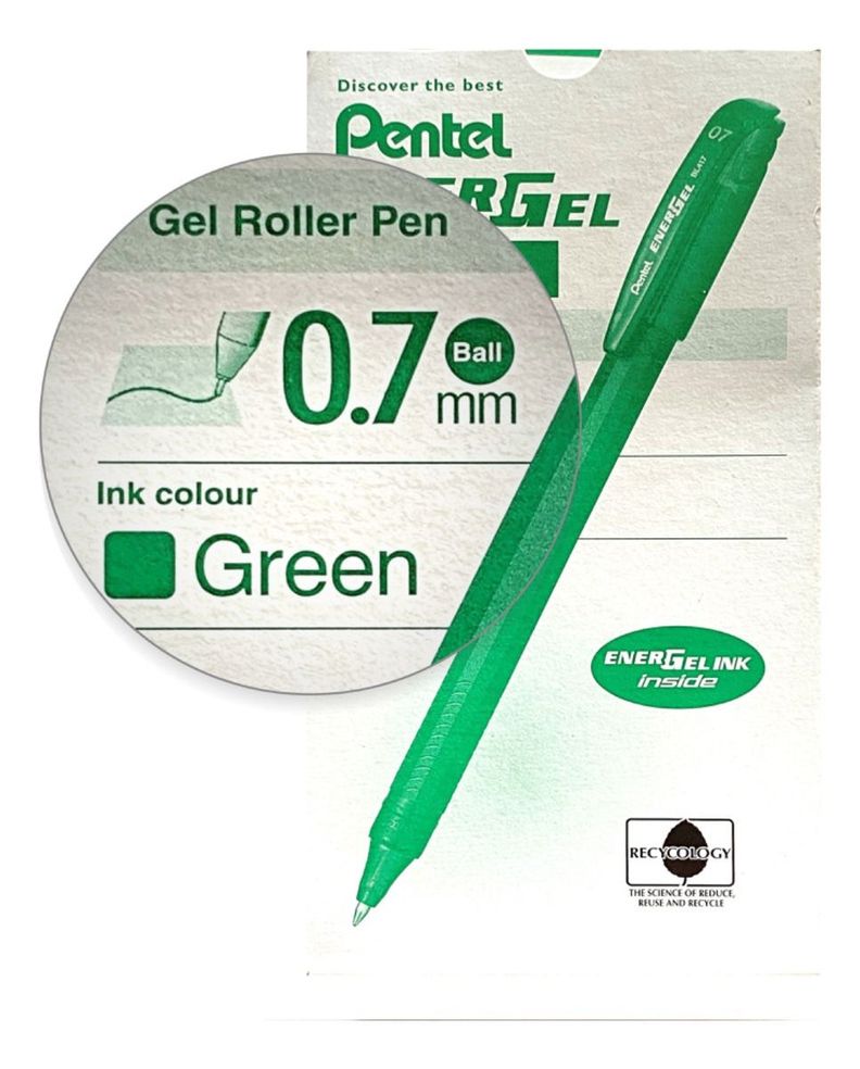 Roller Energel Lapiz Gel Pentel Makkuro 0,7mm Verde - 12uni-1