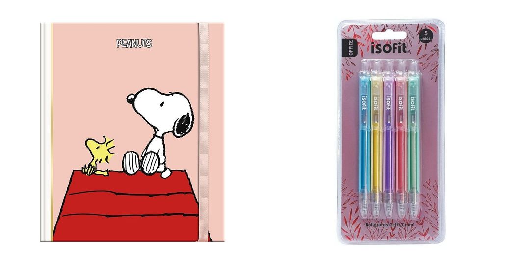 Libreta Lujo Cuaderno SNOOPY FULL LEYENDO + Lapices Gel(5)-0