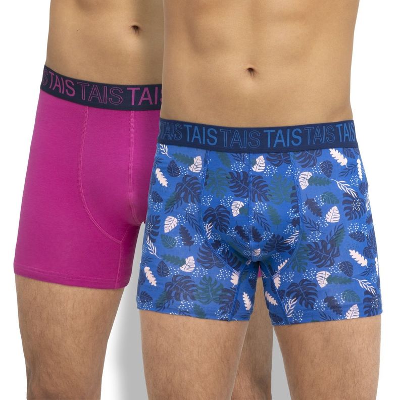 Pack Bóxer Cotton Spandex Hojas Royal/Liso Fucsia-0