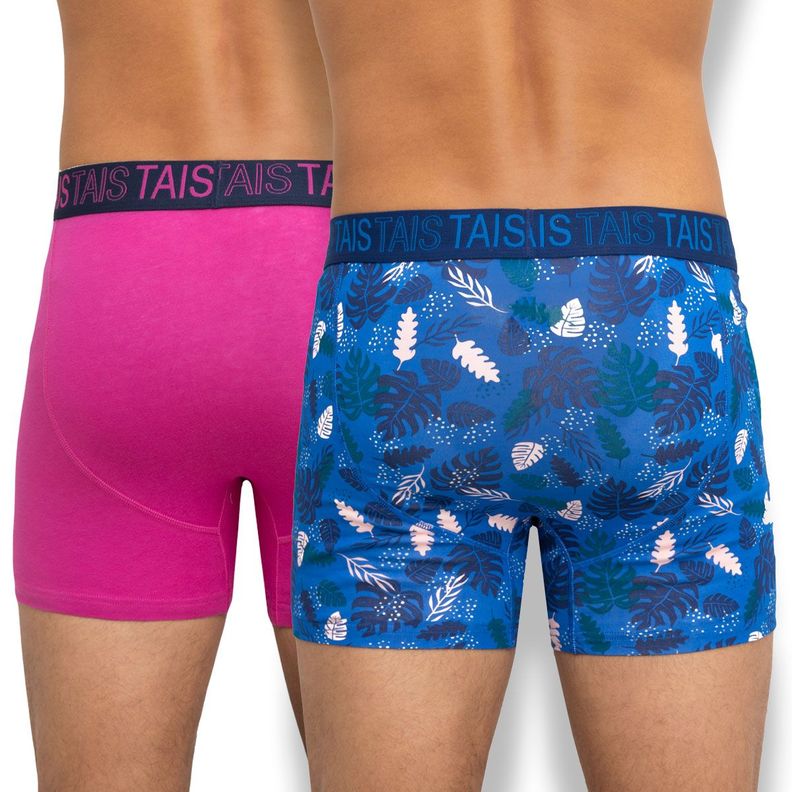 Pack Bóxer Cotton Spandex Hojas Royal/Liso Fucsia-1
