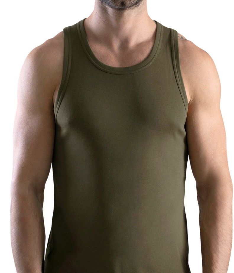 Camiseta Musculosa Hombre Algodon Verde Militar S