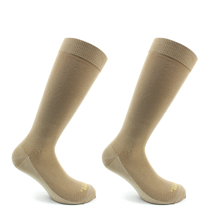 2 Pares Calcetin Cobre + Bamboo Liso Vestir Largo 3/4 Beige 42/45