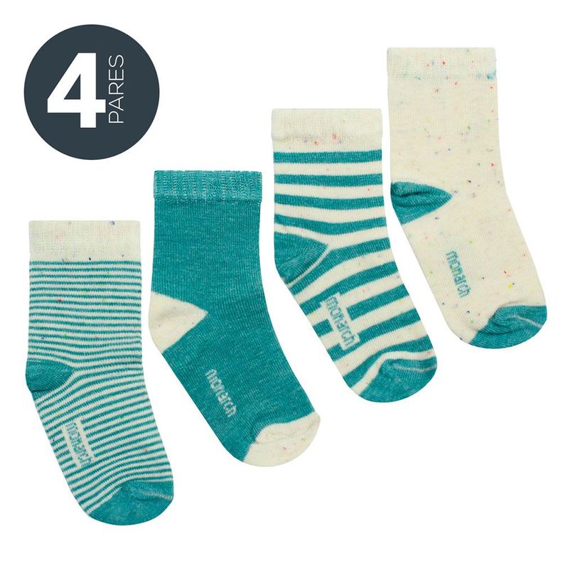 4 Pares Calcetines Algodón Motitas Azul Petroleo-0