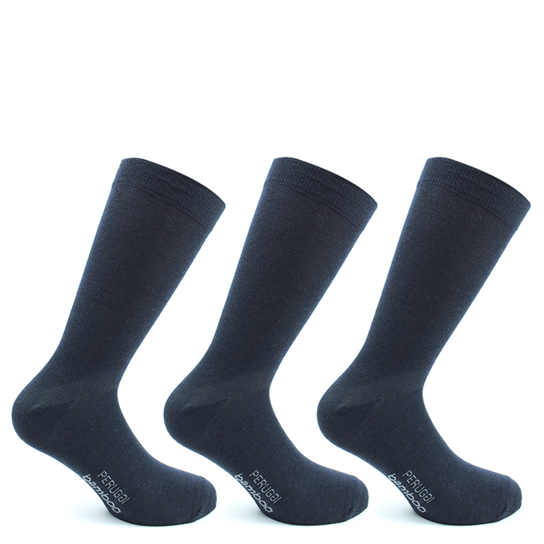 3 Pares Calcetin Bamboo Liso Largo Americano Azul-0