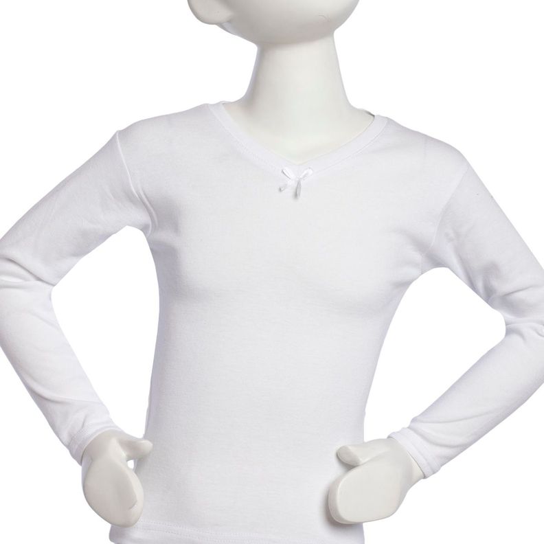 Camiseta Niña Manga Larga Cuello "V" Algodón Blanco-0