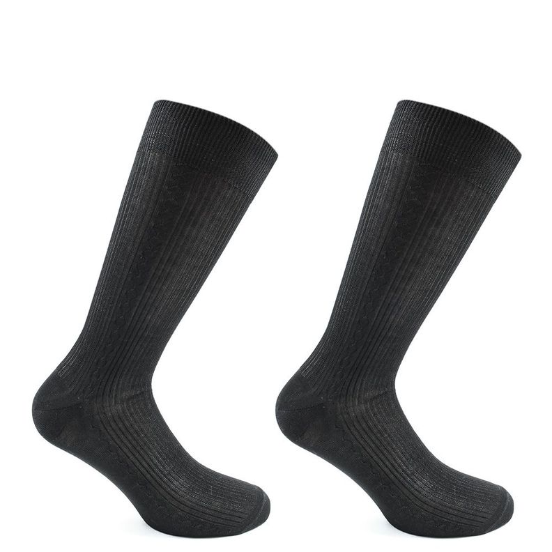2 Pares Calcetines Hilo Borlon Hombre Negro-0